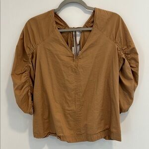 LOFT Brown V-Neck Gathered Sleeve Blouse